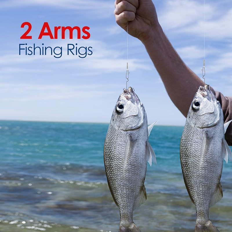 Luroad 18pc Fishing Leader Rig Set with 50lb Mainline, 20lb Arm, Swivels & Crimps - 2-Arm Red
