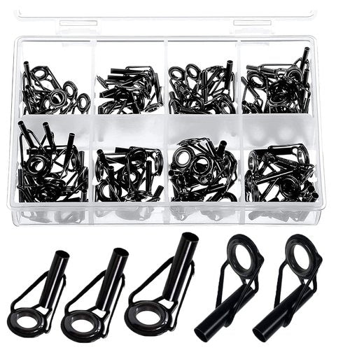 50 Pieces Fishing Rod Tip Repair Kit Rod Tips Kit Replacement for Freshwater Saltwater Rods Stainless Steel Ceramic Ring Guide Replacement Kit