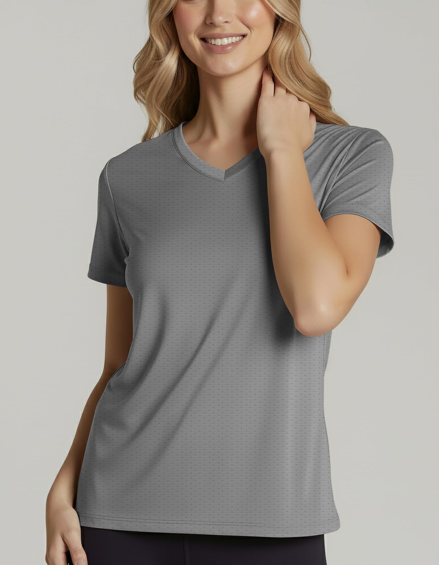 Real Essentials 5 Pack: Women's Short Sleeve Breeze Tech V-Neck T Shirt –Workout Top Wicking Dry Fit Athletic Tee- Set 2,XL