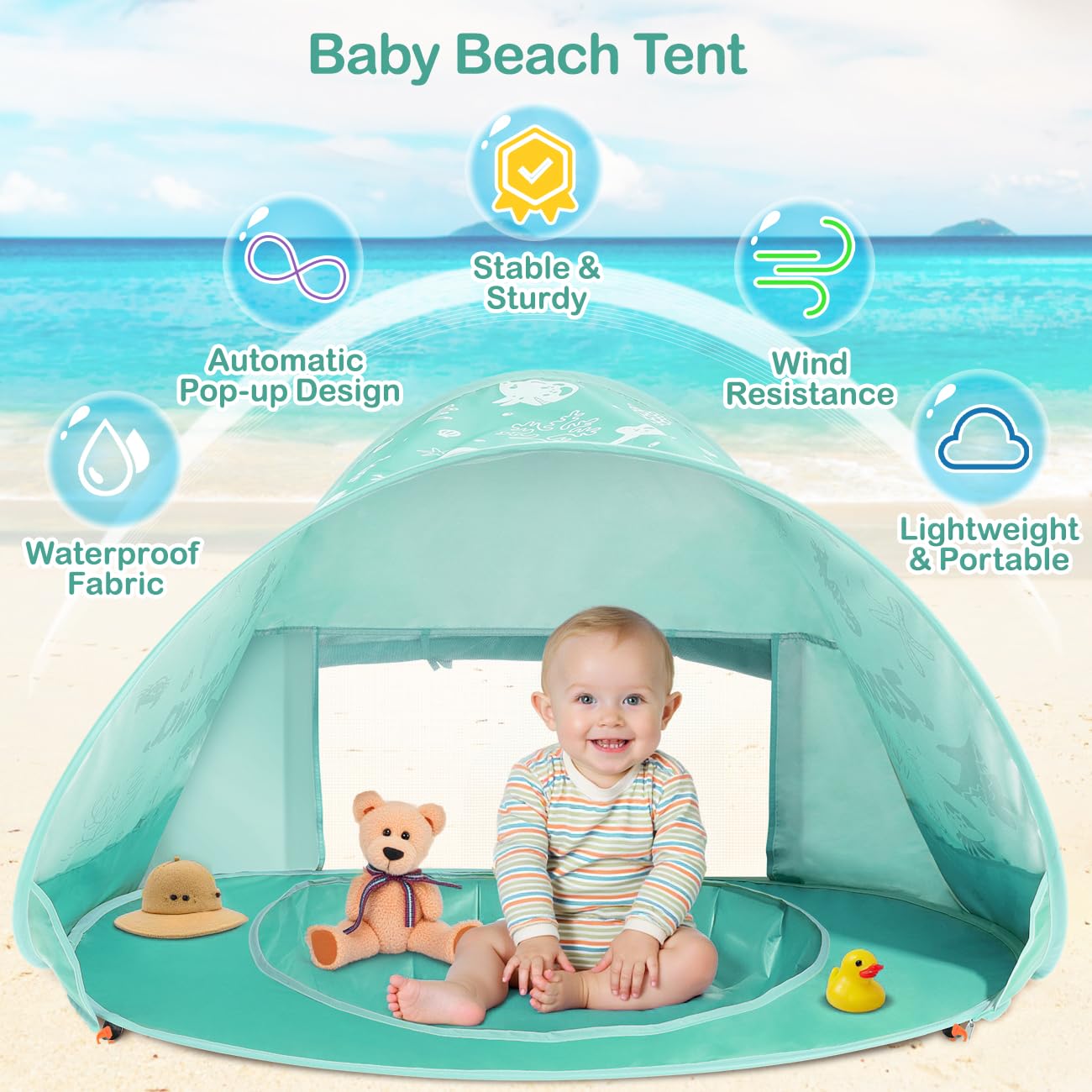 Zooawa Baby Beach Tent with Pool, Pop Up Beach Tent Sun Shade for Infant