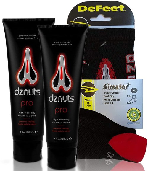 dznuts - Men's Pro Chamois Cream - Anti-Chafing for Saddle Sores and Inner Thigh Friction, Cyclists, Runners, Triathletes - 2 Pack + Socks