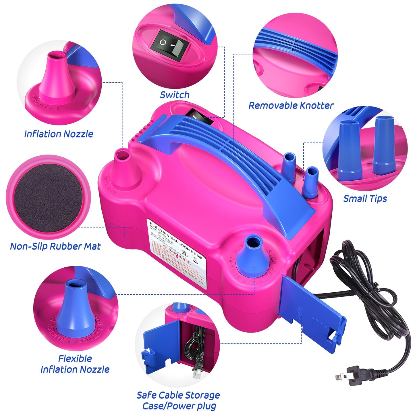 Balloon Pump Valentines Day Decor - Electric Balloon Pump for Party Decorations, Portable Dual Nozzle Balloon Inflator for Balloon Arch Kit