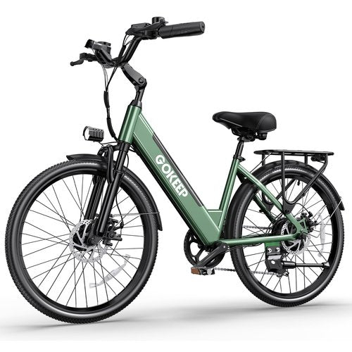 GOKEEP Electric Bike for Adults,1000W Peak Power,Up to 75 Miles 28MPH,26" Electric Mountain Bike with 499Wh Removable Battery,7-Speed,Adjustable Stem and Front Fork Suspension (Green)