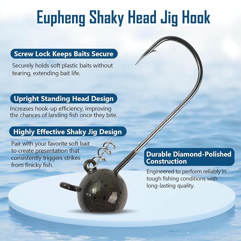 3/16oz (5.3g) Shaky Head Jig Hooks with Screw Lock – Bass Fishing Jigs, 15pcs