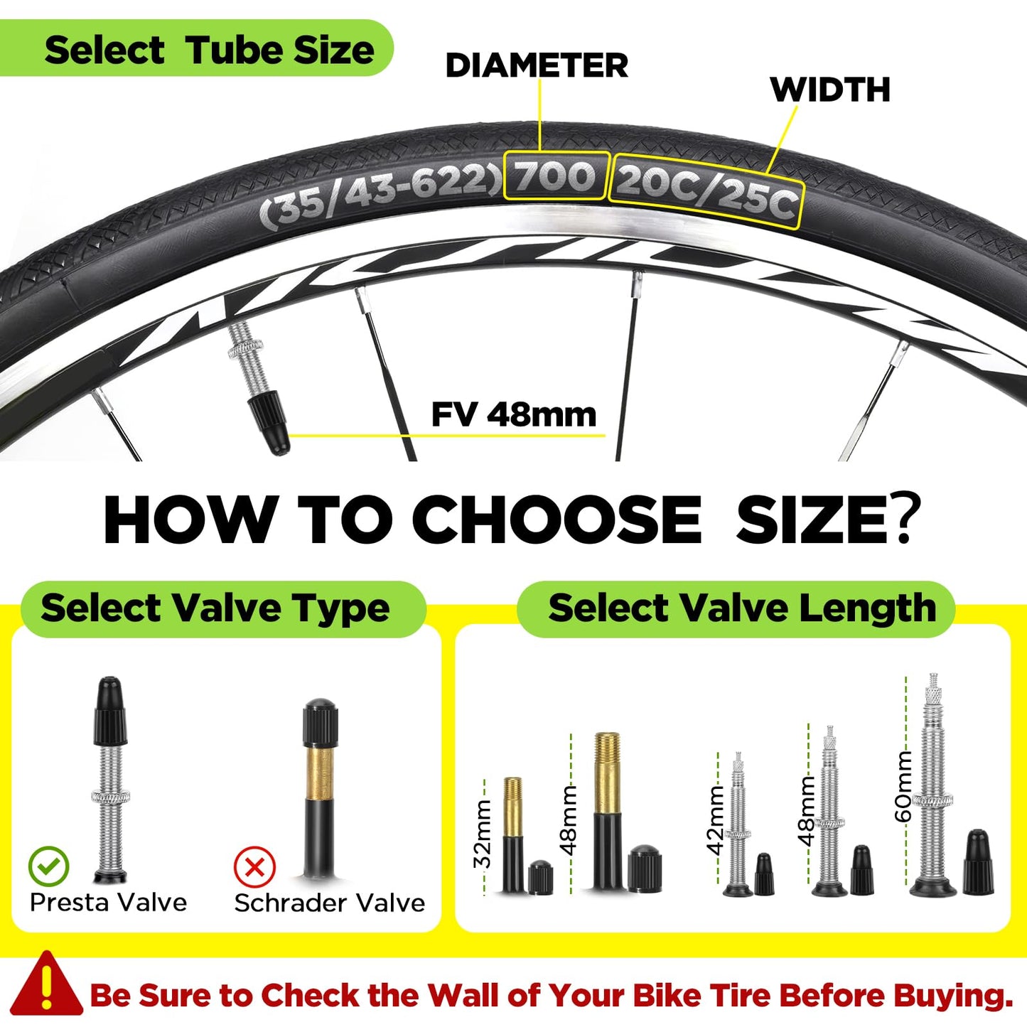 Hydencamm 2 Pack 700x20-25c FV48mm Presta Valve Bike Inner Tube 700c, Butyl 700x20C/23C/24C/25C with 2 Tire Levers, 700 cc Bike Tube Compatible with 700x20C 700x23C 700x24C 700x25C Road Bike Tubes
