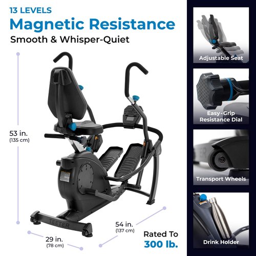 Teeter FreeStep Recumbent Cross Trainer Stepper, Zero-Impact Exercise Bike Alternative w/Patented Physical Therapy Stride, Up to 350lb, Free App w/Trainer Workouts (LT3+Mat+Gel Seat Bundle)