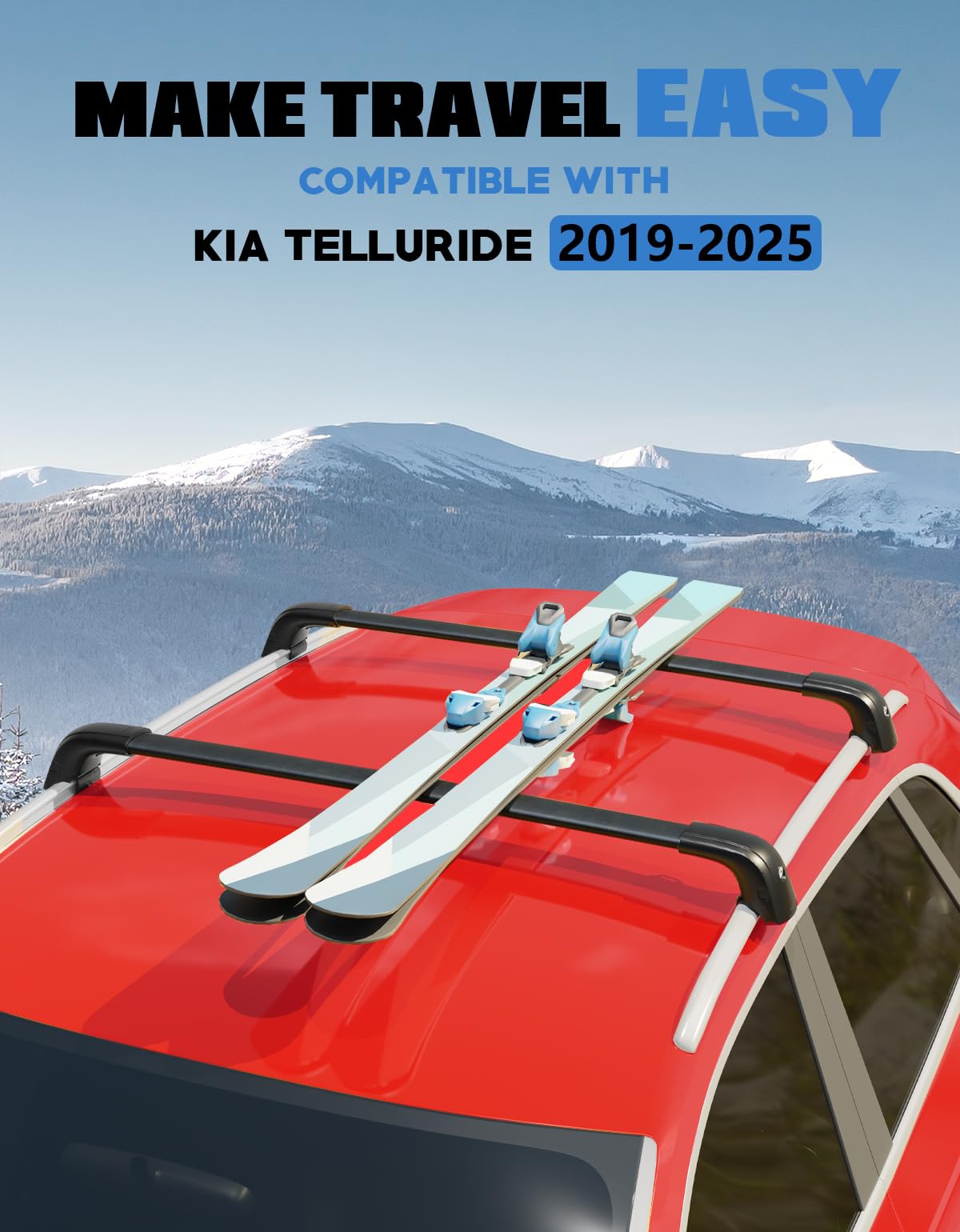 FengYu 300lbs Roof Rack Cross Bars Compatible with 2019-2026 KIA Telluride S SX SX-P EX Upgraded Crossbars, Lockable Heavy Duty Aluminum Roof Rails Cargo Bars (Not for LX, X-Line or X-Pro)