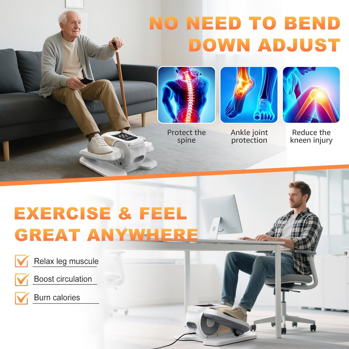 Mini Under Desk Elliptical Electric Leg Exerciser As Seen on TV While Sitting for Seniors with Remote Control & 12 Speeds,Non-Slip Mat Quiet & Portable for Home Office,Gift for Mom Dad