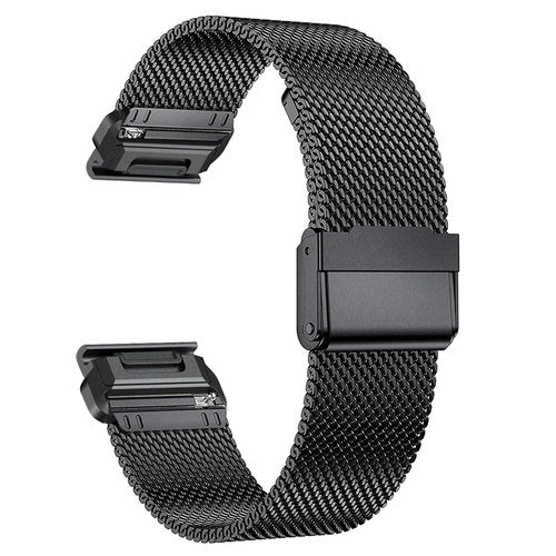 OCNFZ 22mm 26mm QuickFit Milanese Metal Strap For Garmin EPIX GEN2 Fenix7 7X Solar/6X 6XPro 5XPlus Forerunner 955 Enduro 2 Watchband(Black,QuickFit 22mm)