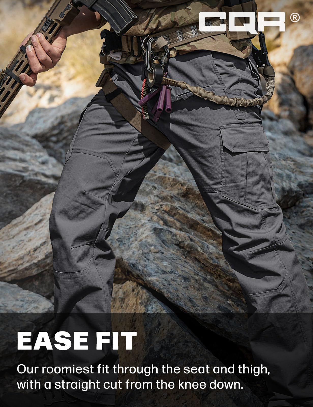 CQR Men's Tactical Pants, Water Resistant Ripstop Cargo Pants, Lightweight EDC Work Hiking Pants, Outdoor Apparel, Raider Charcoal, 30W x 30L
