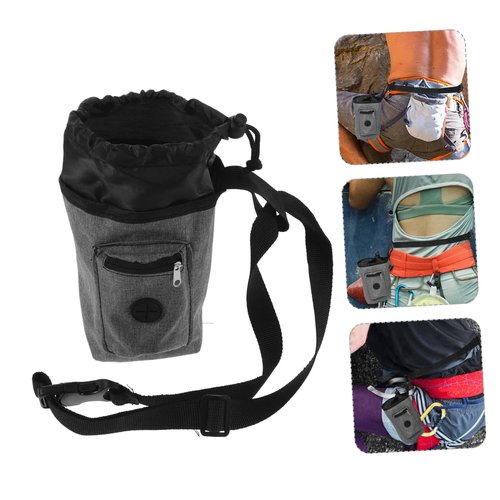 HEMOTON Climbing Chalk Bag with Zippered Pocket Anti-Slip Lightweight Waist Pouch for Rock Climbing Mountaineering Fitness Activities Stylish Gray Design