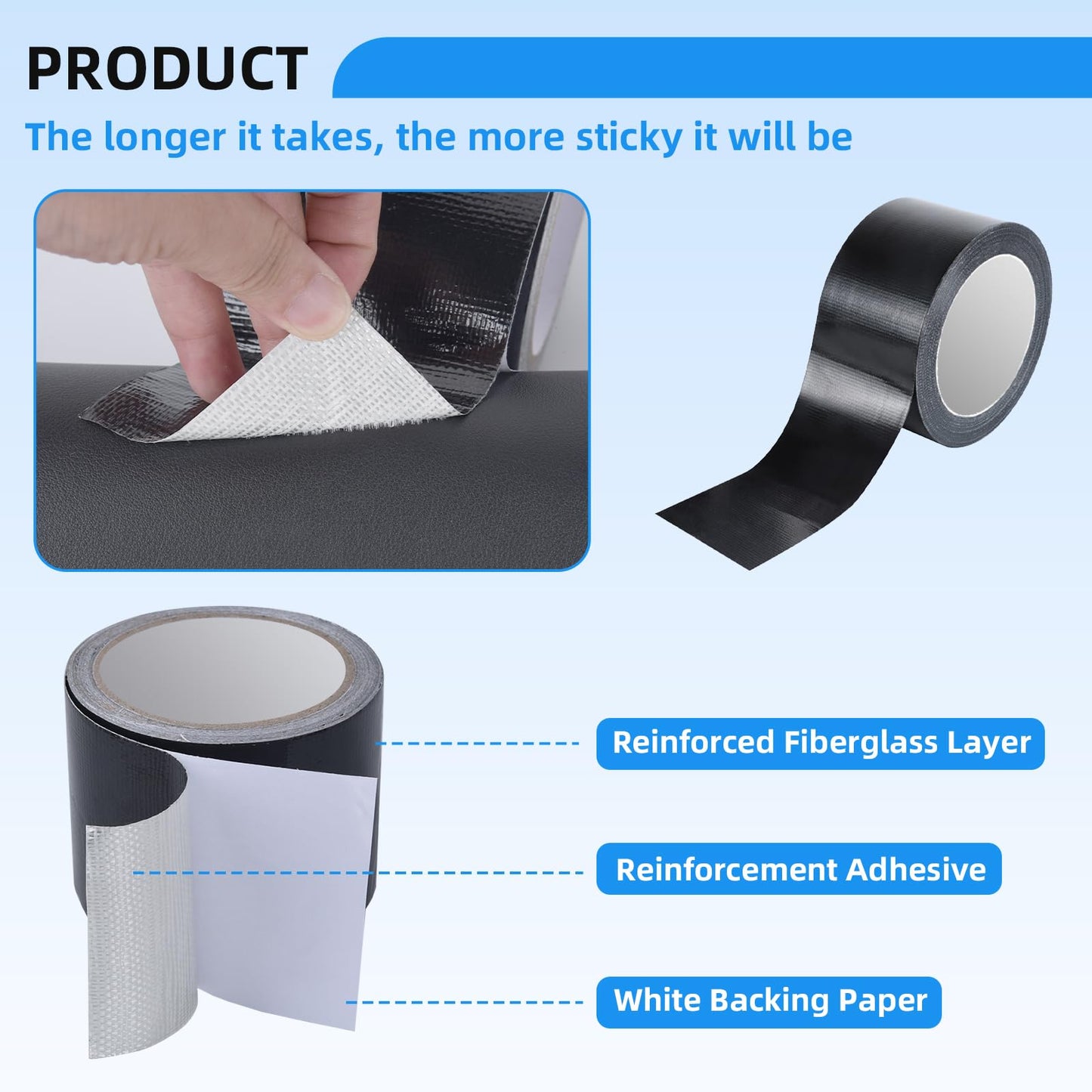 HIFILTURE Heavy Duty Repair Tape for Tarp, Waterproof RV Awning, Outdoor Tarp, Canvas, Boat Covers, Sail, Tear Repair Patch Kit (Black)