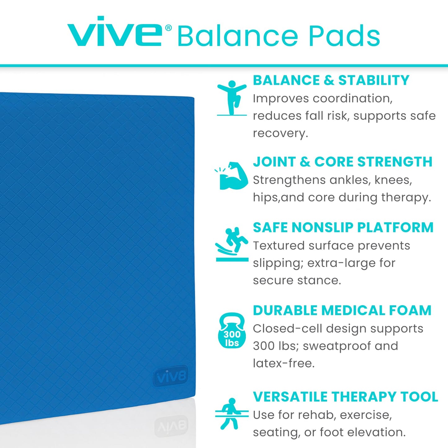 Vive Balance Pad - Foam Large Yoga Mat Trainer for Physical Therapy, Stability Workout, Knee and Ankle Exercise, Strength Training, Rehab - Chair Cushion for Adults, Kids, and Travel