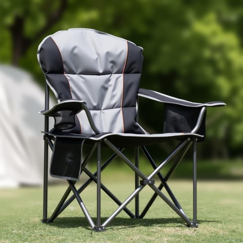 Elevon Oversized Camping Chair for Adults, Portable Folding Chair Heavy Duty, Support 500 LBS Steel Frame Padded Chair with Cup Holder Cooler Bag, Black