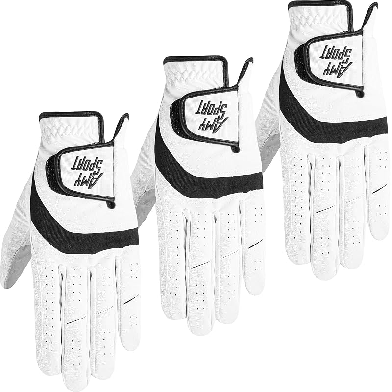 Amy Sport Golf Gloves for Men 3 Pack - Left or Right Hand, White (Variation of THIS listing: White-3 Pack+Left+Large)