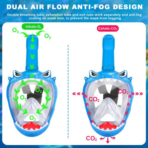 Zipoute Snorkel Full Face Snorkel Mask for Kids & Adults, 180 Panoramic View, Safe Anti-Leak & Anti-Fog, Foldable Dry Top Snorkeling Gear