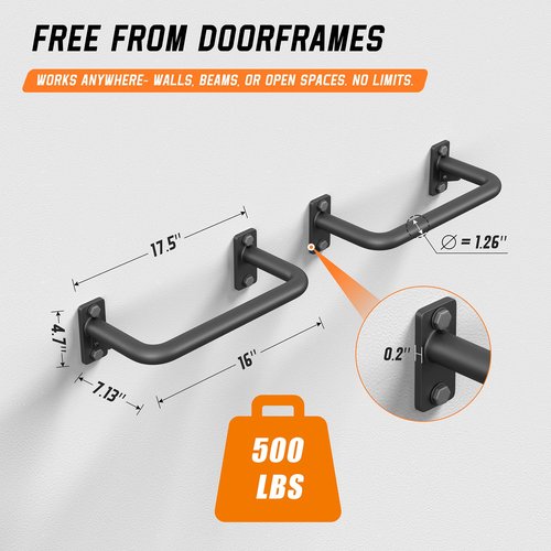 Jusgym Pull Up Bar for Doorway, Heavy Duty Strength Training Pull-Up Bars for Home Gym, Wall Mounted/Joist Mounted/Ceiling Mounted Chin Up Bar with Reinforced Thick Metal Construction - Supports 500 lbs for Full-Body Workouts