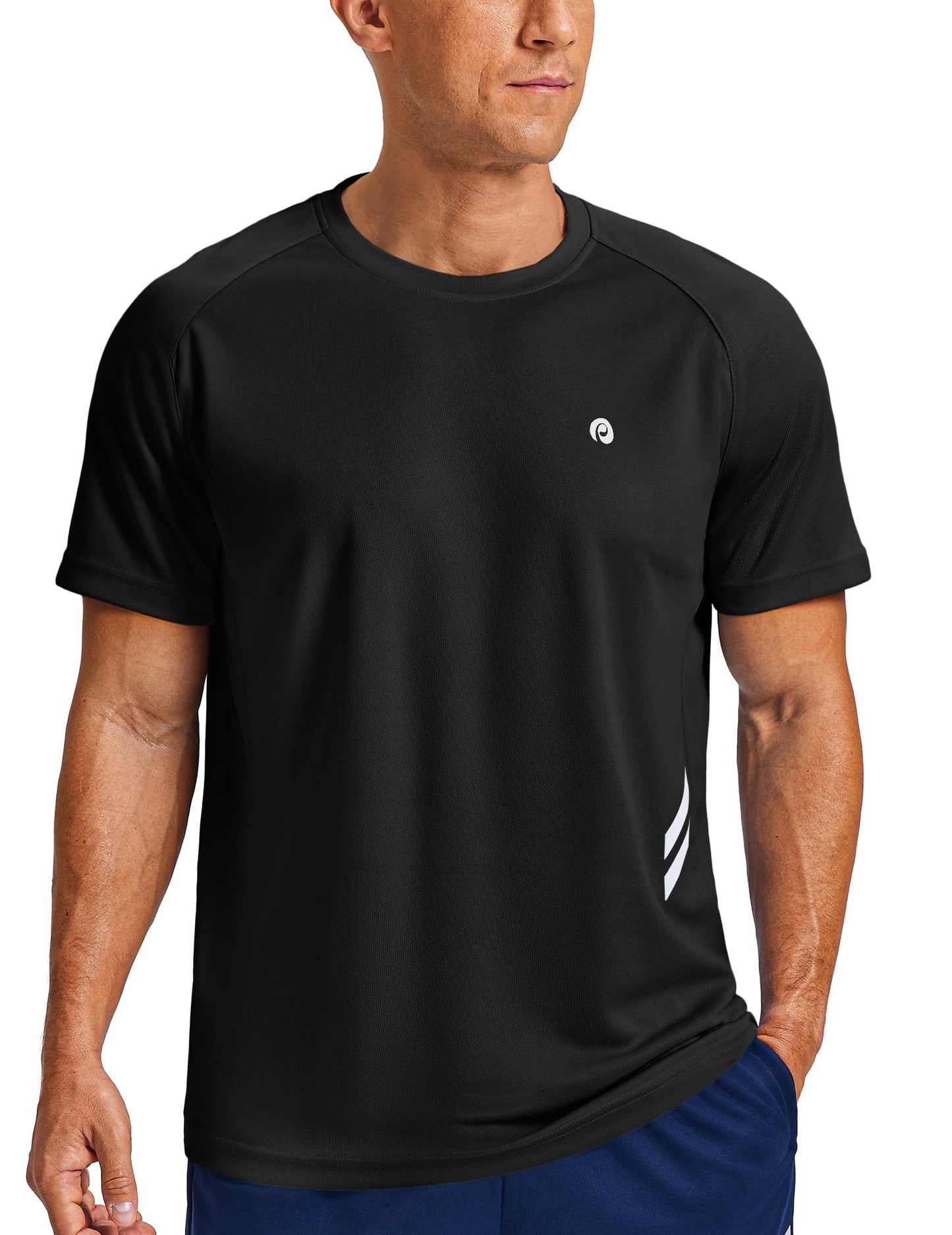 PINSPARK Men's Quick Dry Athletic Workout T-Shirts Moisture Wicking Running Shirts Short Sleeve Gym Tee Black