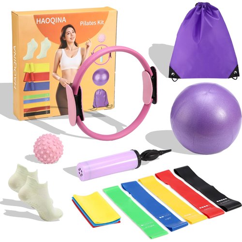 ywduoying 15 PCS Pilates Essential Kit for Women Pilates Ring Ball Resistance Bands Exercise Equipment for Home Workouts (Pink)