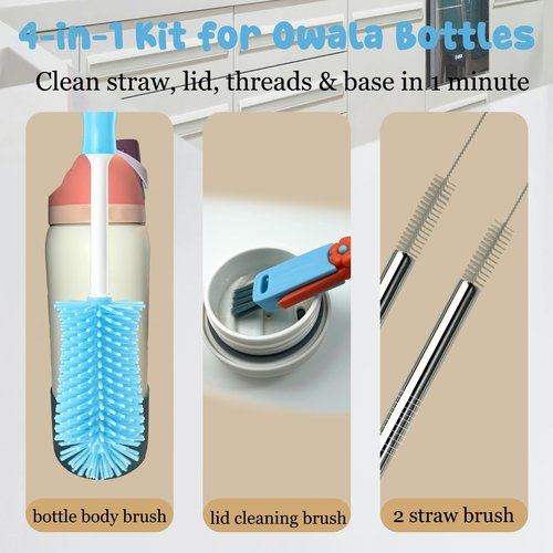 4 Pack Water Bottle Cleaning Kit Straw Cleaner Bottle Brush Cleaner for Owala FreeSip 24oz/32oz/40oz, Silicone Long Brush for Owala, Sport Bottles, Water Bottles, Coffee Mugs