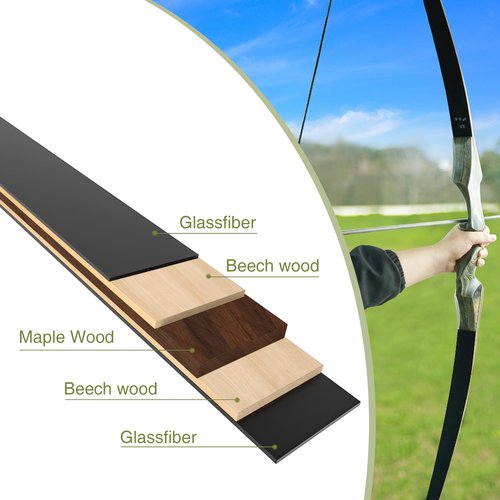 Black Hunter Takedown Longbow, GLURAK 60" Wooden Archery Bow Hunting Bow - Right Handed Longbow for Beginner Training Practice, 35lb