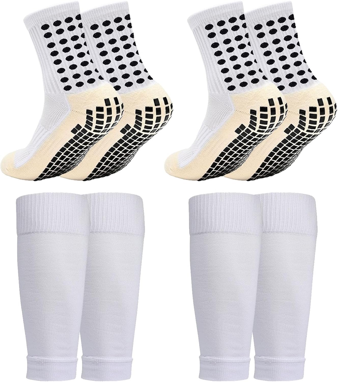 2/4 Sets Youth Grip Soccer Socks with Shin Guard Sleeves Kids Sleeve Socks for Boys Girls 7-14 for Soccer Basketball