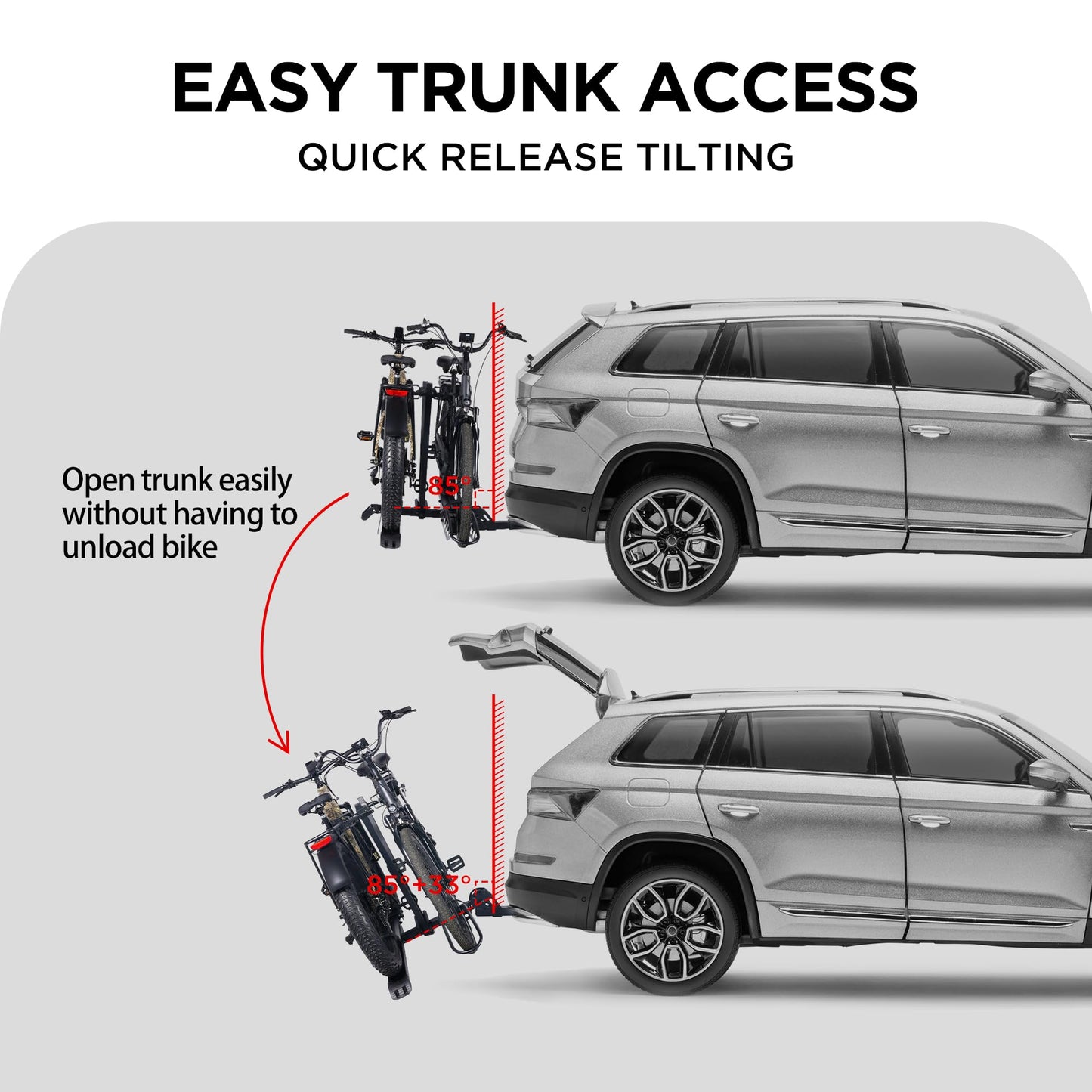 Young Electric Hitch Mount 2 EBike Rack, 200 lbs Capacity Electric Bike Carrier Foldable Platform Mount, Up to 5-inch Fat Tire Bicycle for 2'' Receiver Cars Trucks SUVs Minivans RV, Trailer