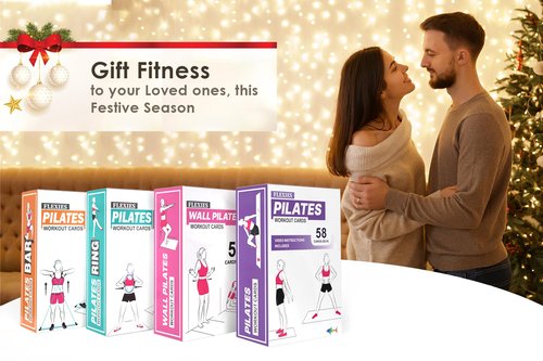 Flexies Pilates Workout Cards - 58 Exercise Cards with Pilates Mat Workout Postures, Video Instructions & Breathing Tips | Free Ring & Dry-Erase Marker to Create at home pilates womens workout planner