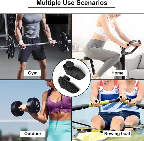 Silicone Weight Lifting Grips Pads, Gym Grips Fingerless Workout Grips - Ergonomic Rubber Hand Protector Gloves for Weight Lifting, Pull-Ups, Gym Training and Exercise, for Men and Women(Black）