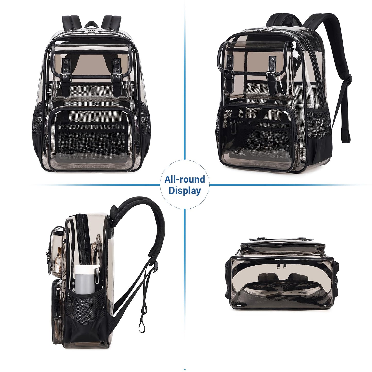 PIG PIG GIRL Clear Backpack Heavy Duty, PVC Clear Bookbag Transparent Backpack See Through Bag for Stadium College for Adult Men Women, Semi-Black