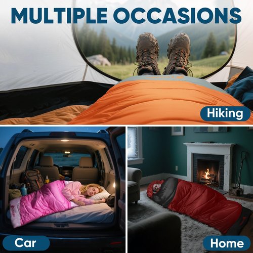 PTEROMY Sleeping Bags for Adults, Lightweight Water Resistant Backpacking Camping Sleeping Bag for Warm Cold Weather, Camping Essentials for Hiking Outdoor Travel (Pink)