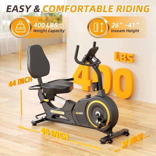 VANSWE Recumbent Exercise Bike, Recumbent Stationary Bikes for Home 400 LBS Weight Capacity, Exercise Bike for Home Seniors with Smart App and Bluetooth Connectivity, LED Display, Pulse Handle (Yellow/Black)