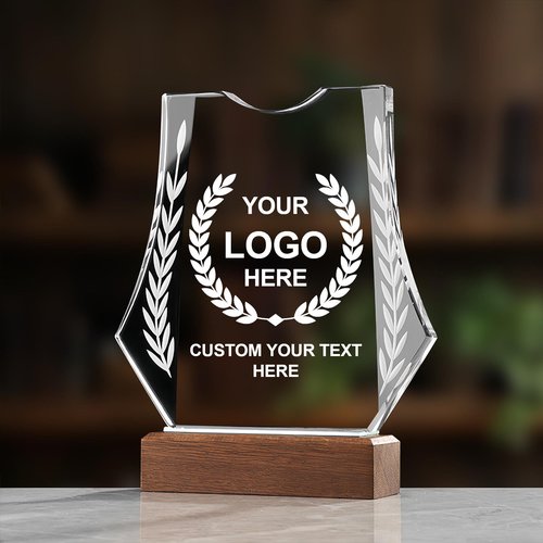 Emoragifou 8.27 x 5.9??Custom Crystal Trophy Award, Customized Engraved Crystal Award Plaque with Your Logo/Emblem/Text, Personalized Awards and Trophies for Sports, Corporate Events, Games Nights