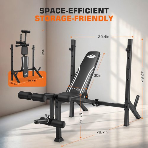 ANCHEER Weight Bench, 3 Sec Foldable Workout Bench with Squat Rack Leg Extension & Leg Curl, 900LBS Adjustable Bench Press for Home Gym, Standard Strength Training Bench