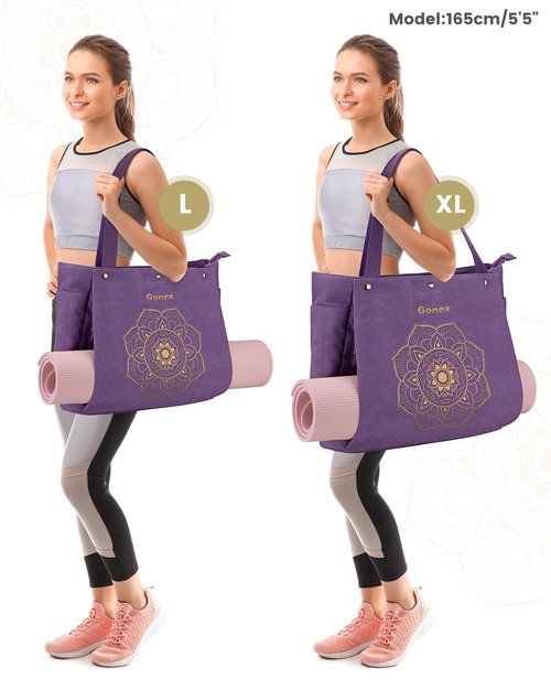 Gonex Yoga Mat Bag, Yoga Gym Bag Tote Bag with Multi Pockets For Women Men, Canvas Yoga Mat Carrier Take in Out Mat Easily For Pilates Travel Workout Office, Purple