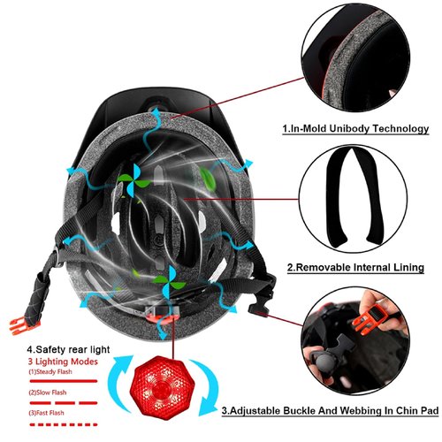 Kids Bike Helmet,Bavilk Kids Boys Girls Bike Helmets with LED Light Detachable Visor Children Youth Teen Multi-Sport for Skating Cycling Scooter Skateboard Adjustable & Lightweight 19.7"-22.4"