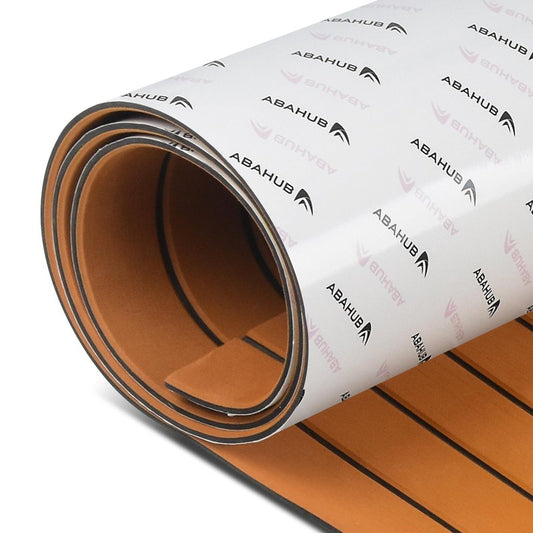 Abahub EVA Foam Boat Decking 96''x28.8'' Self-Adhesive Faux Teak Marine Flooring Sheet Traction Pad for Boats Surfboard, Brown with Black Seam Lines