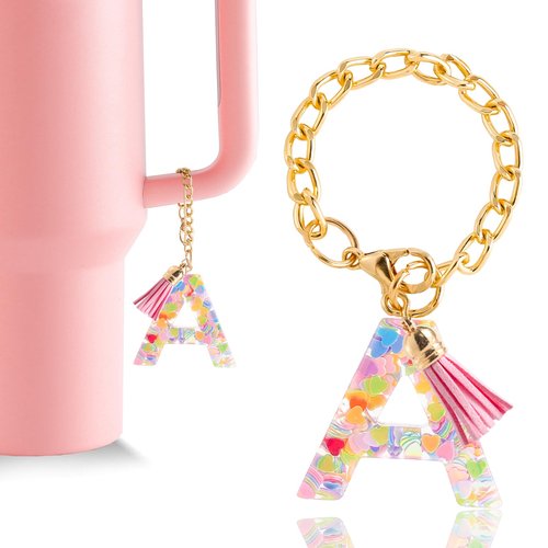 Letter Charm Accessories for Stanley Cup 1 PCS Cute Initial Keychain Handle Charm for Stanley Tumbler for Women Pink Letter A