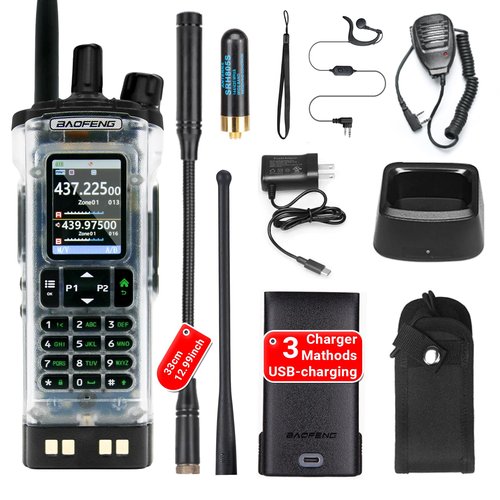 BAOFENG UV-32 10W Transparent Ham 2 Way Radio GPS One-Key Frequency Matching Writing Frequency APP Satellite Positioning Type-C UV32(1PC) (1)