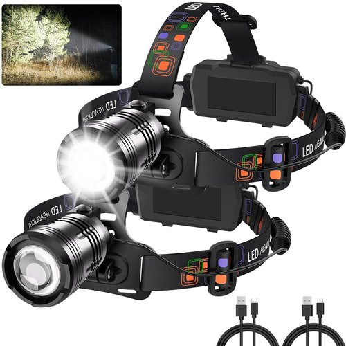 UUYEE Headlamp Rechargeable 2Pack, Super Bright Head Lamp, Adjustable Focus LED Headlamp, 90°Angle Head Lights for Forehead, 4Mode Headlight, Headlamps for Adults Hard Hat Camping Essentials Gear