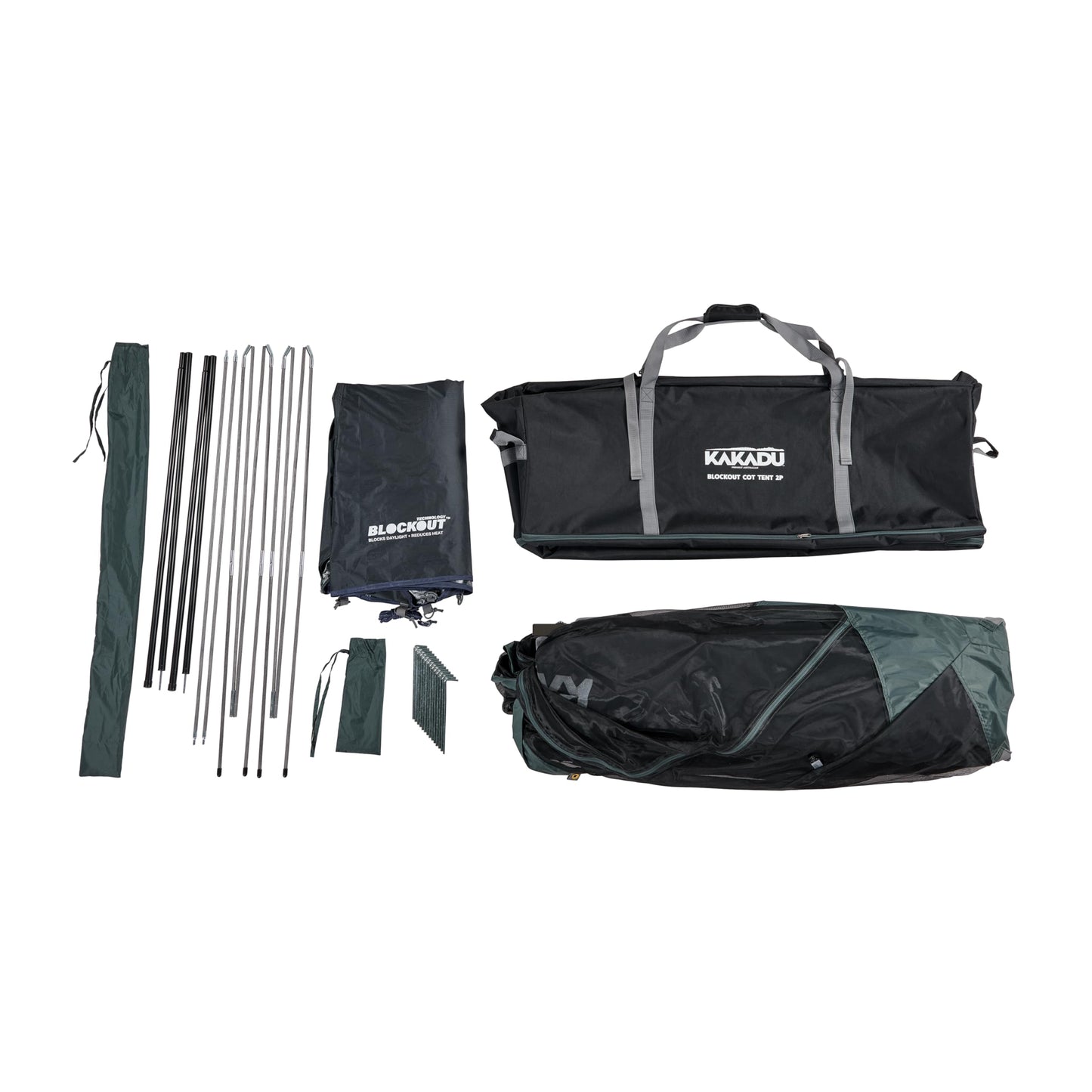 Kakadu Camping Tent Cot, 2 Person, Quick Setup, Folding, Compact, Elevated Tent with BlockOut Rain Fly, Awning Poles, Ultra-Fine Mesh Windows, and Carry Bag