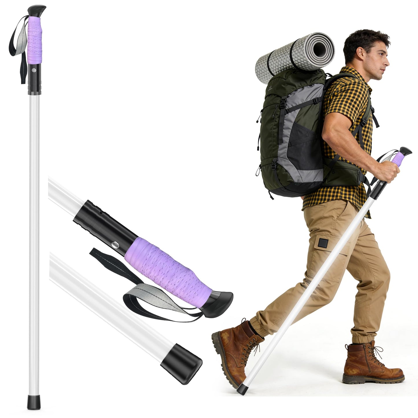 LED Illuminated Hard Hiking Poles, Lighting Tools and Warning Functions, USB Charging, 8-Hour Battery Life, IP55 Waterproof