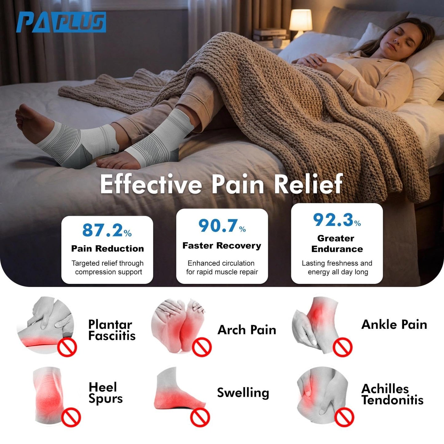 6 Pairs Plantar Fasciitis Socks for Men & Women, Ankle Brace Compression Socks with Arch Support for Achilles Tendonitis, Heel Pain, Swelling & Arthritis Relief, White, X-Large