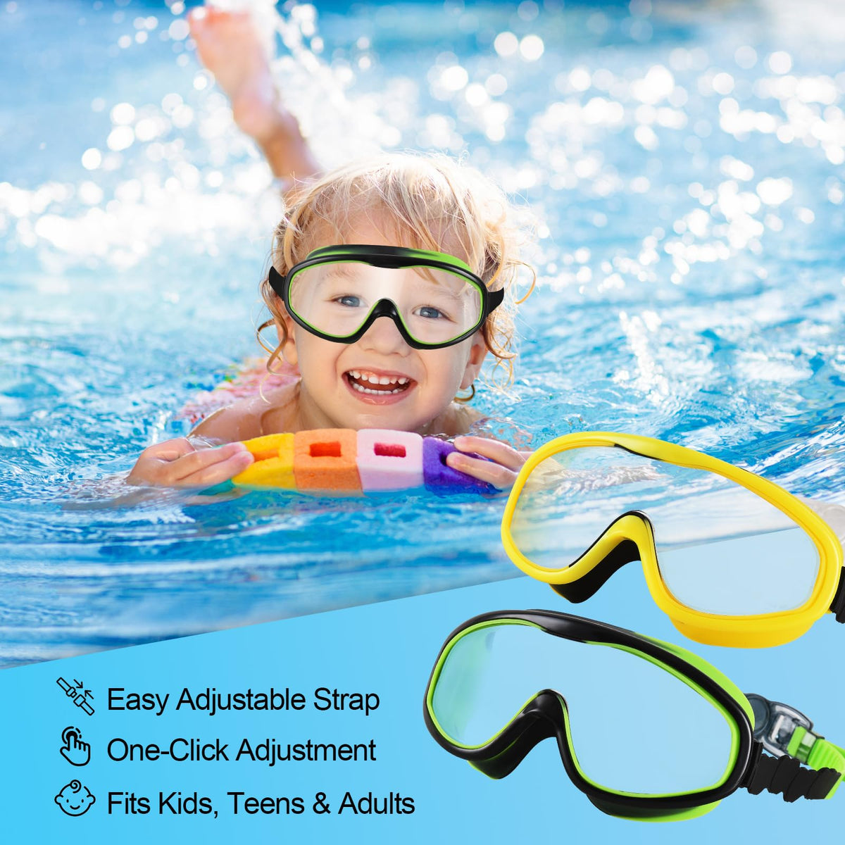 SHYIFOO Swimming Goggles 2-Pack Set for Kids,Anti-Fog & Leak-Proof Adult and Kids Swim Goggles (6-14 Years) with UV Protection,Adjustable Comfort Fit for Training and Beach Recreation