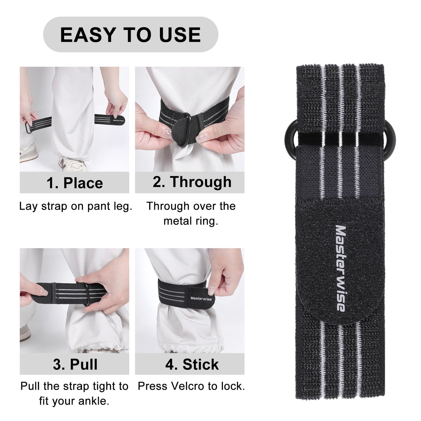 Masterwise 2PCS Adjustable Elastic Ankle Straps, Boot Straps for Cowboy Boots, Pant Leg Straps for Biking, Hiking, Fishing, Hunting, Traveling, Fits Men&Women (Black)