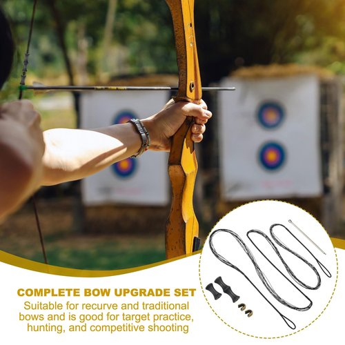 PATIKIL 56 Inch Bow String Replacement, Archery Bowstrings Accessories 12 Strands Bowstring with Finger Guard & 2 Brass Nock Points for Traditional Recurve Longbow, Black