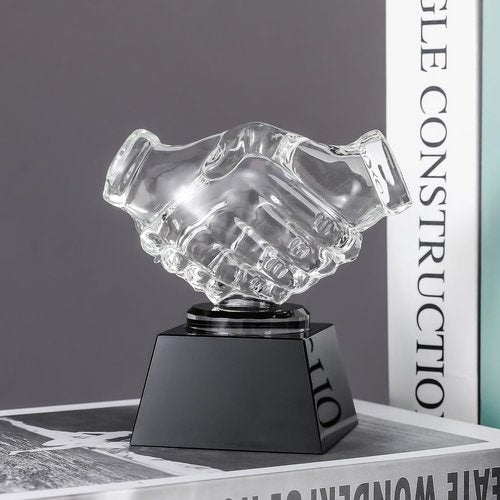 JUSTSY Crystal Handshake Trophy Award for Friendly Cooperation, Agreement, Partnership, Teamwork Milestone, Participation Blank Trophy for Adults