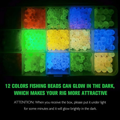Dovesun Fishing Beads Fishing Line Beads Glow in Dark Fishing Beads for Saltwater Colorful Floating Beads for Fishing Rigs Fishing Bait Eggs 12 Colors B-5mm6mm8mm/0.2in0.24in0.32in(1035pcs)