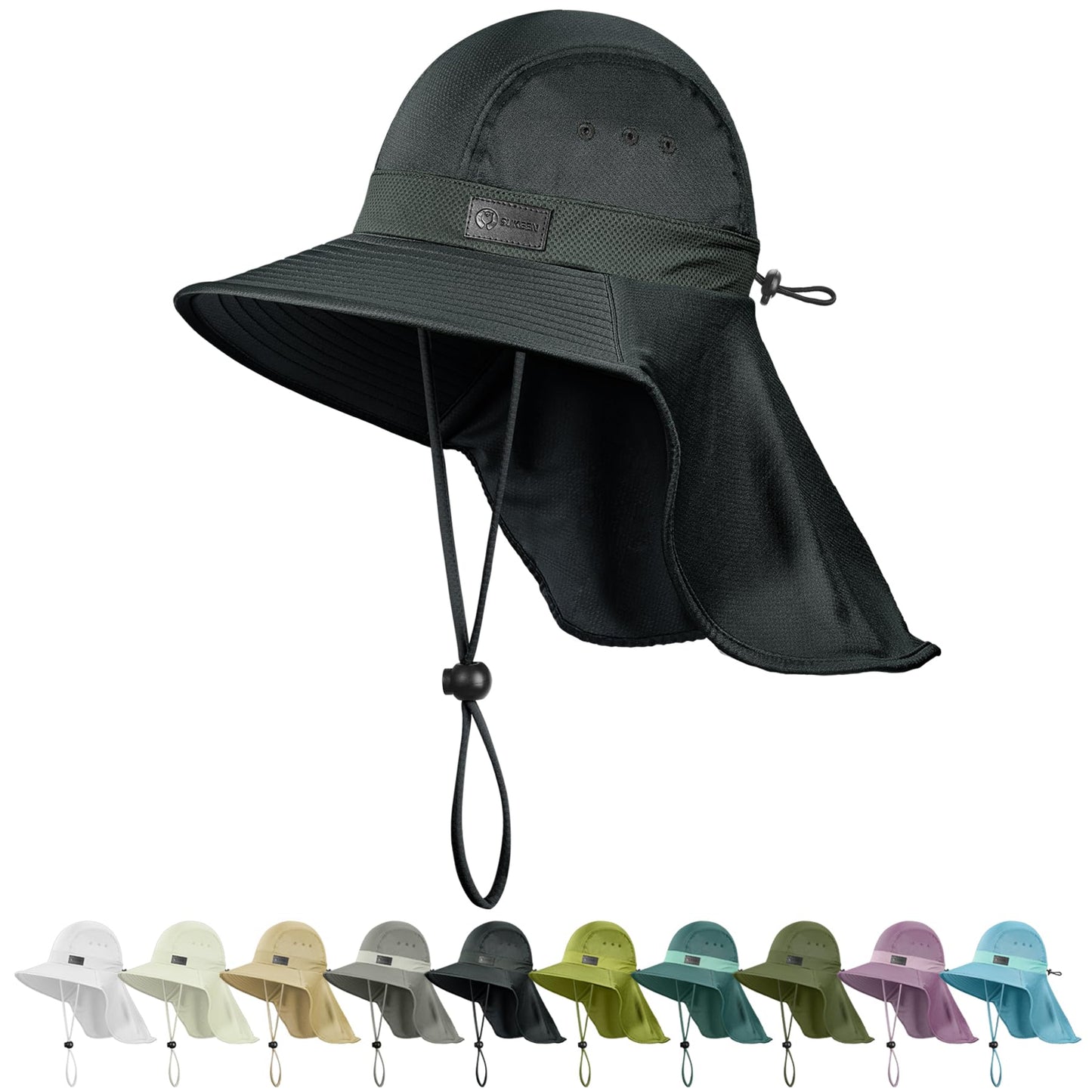 Sukeen Cooling Sun Hat for Men Women UPF50+ Wide Brim Fishing Hat with Neck Flap Adjustable Foldable Bucket Hat for Hiking Black