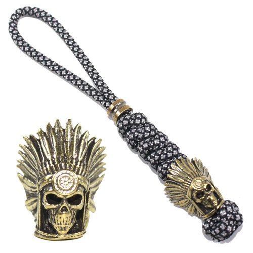 Paracord Knife Lanyards With Brass Skull Bead Paracord Lanyard for Knife EDC Tools Tactical Lanyards (White/Black, 5 INCHES)